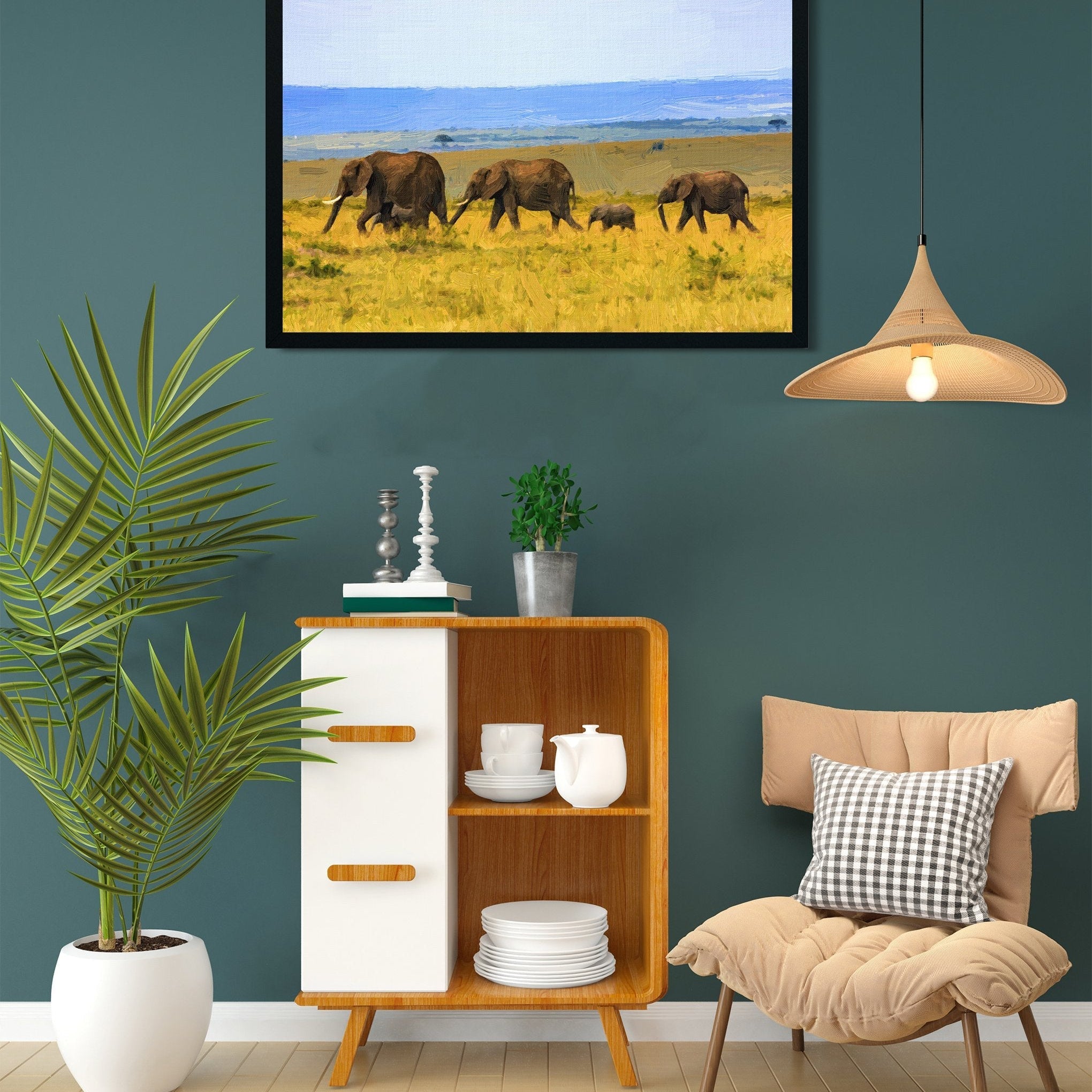 Family of Elephants on the Move Painting - Meri Deewar 3 : 2 Horizontal Premium Wall Art Canvas by MeriDeewar