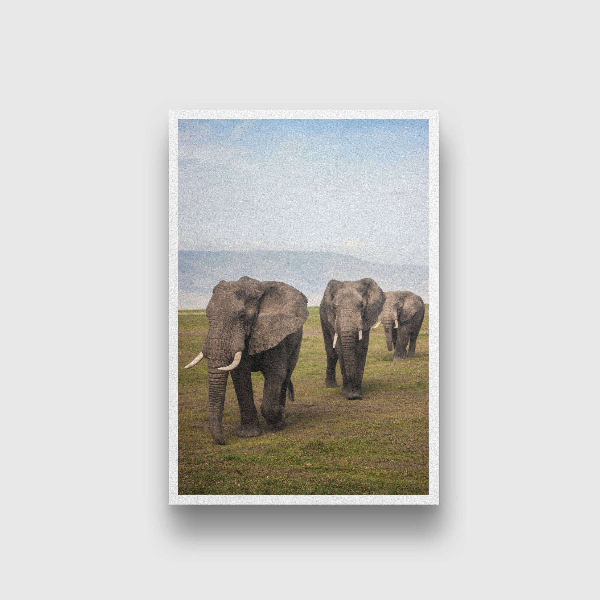 Family of elephants walking group on the African Jungle Painting - Meri Deewar 2 : 3 Vertical Premium Wall Art Canvas by MeriDeewar