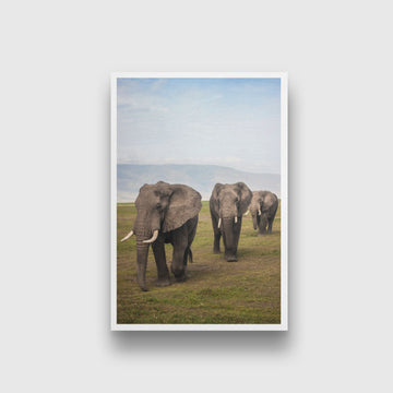 Family of elephants walking group on the African Jungle Painting - Meri Deewar 2 : 3 Vertical Premium Wall Art Canvas by MeriDeewar