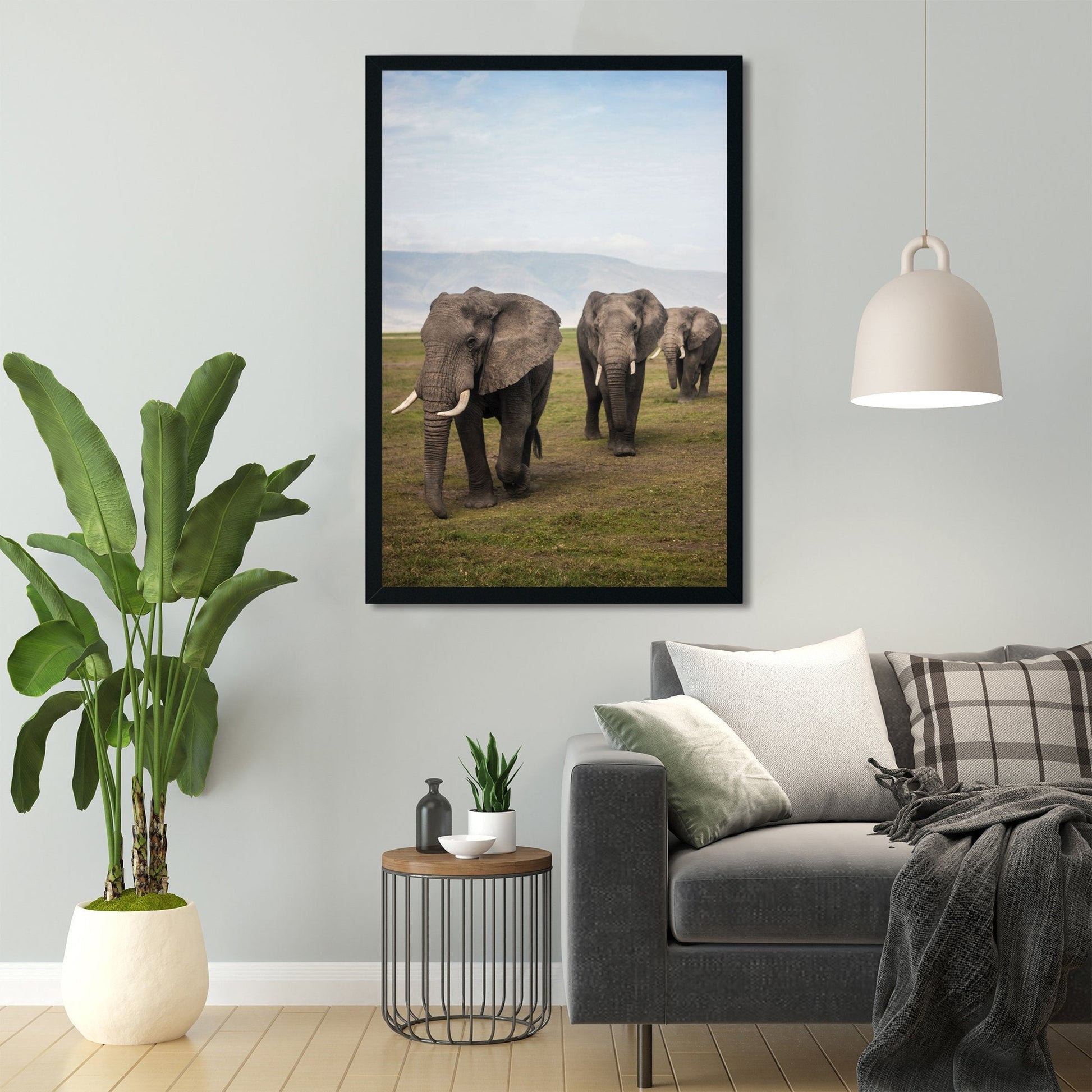 Family of elephants walking group on the African Jungle Painting - Meri Deewar 2 : 3 Vertical Premium Wall Art Canvas by MeriDeewar