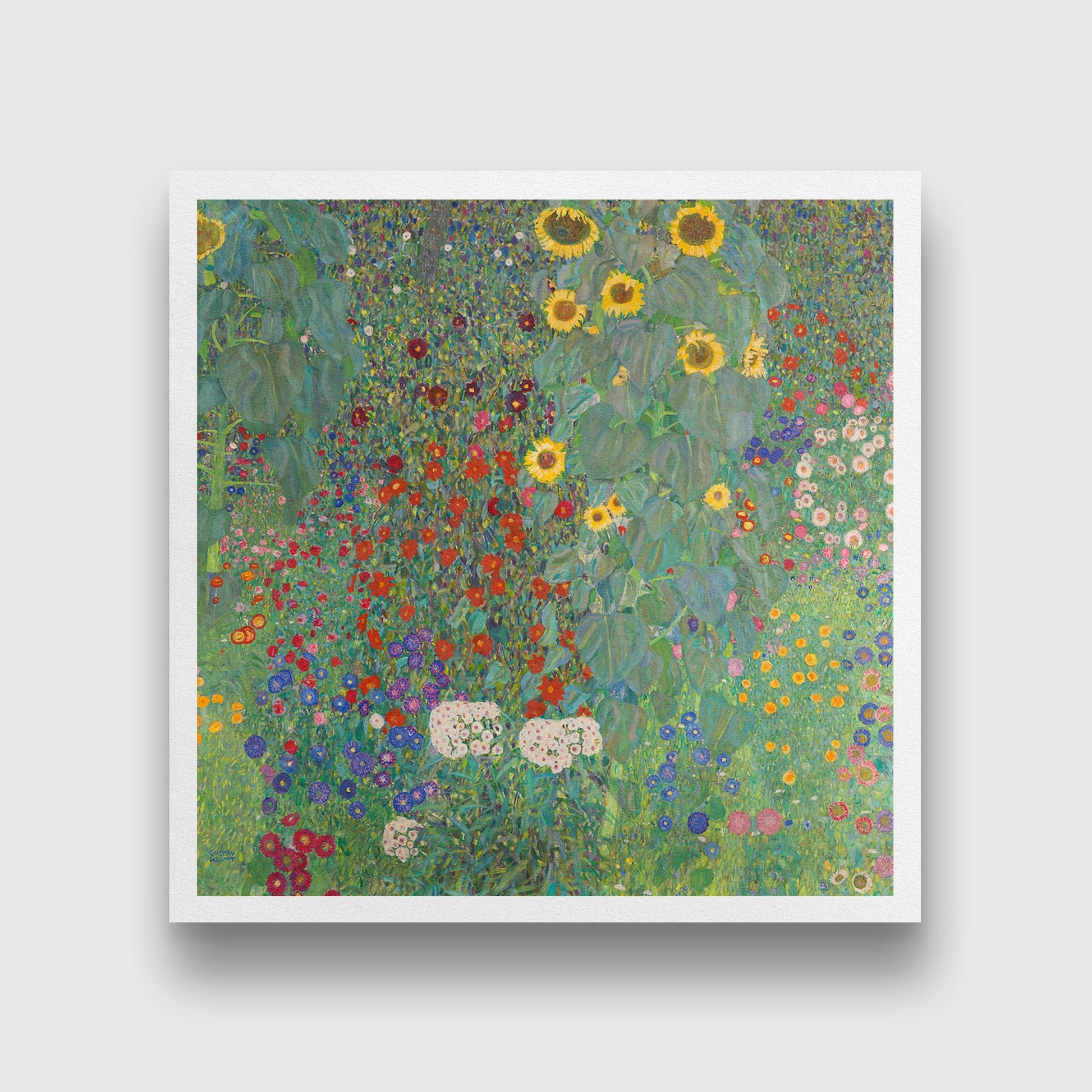Farm Garden with Sunflowers painting 1 : 1 Square Premium Wall Art Canvas by MeriDeewar