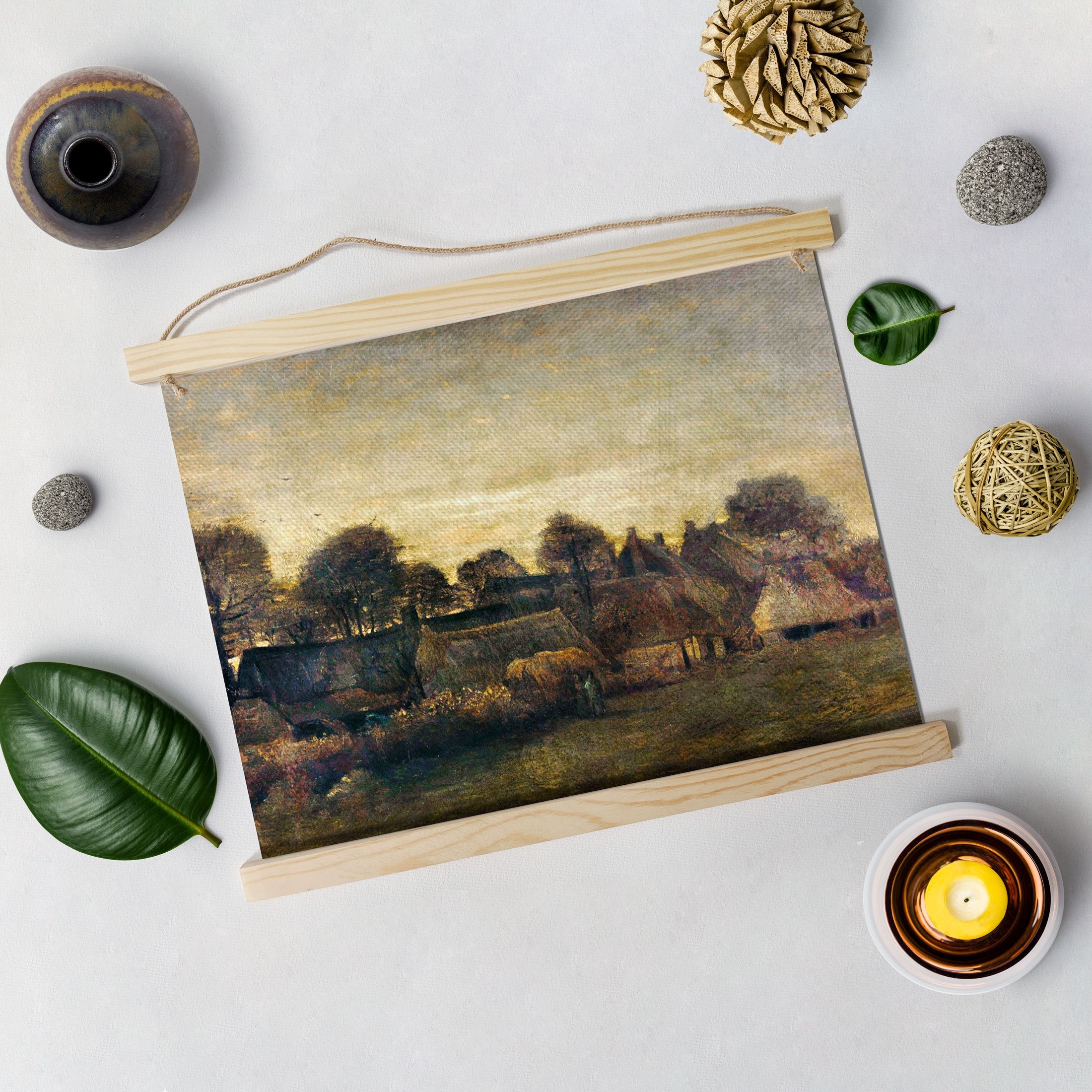 Farming Village At Twilight By Van Gogh Hanging Canvas Painting - Meri Deewar Hanging Canvas Premium Wall Art Canvas by MeriDeewar