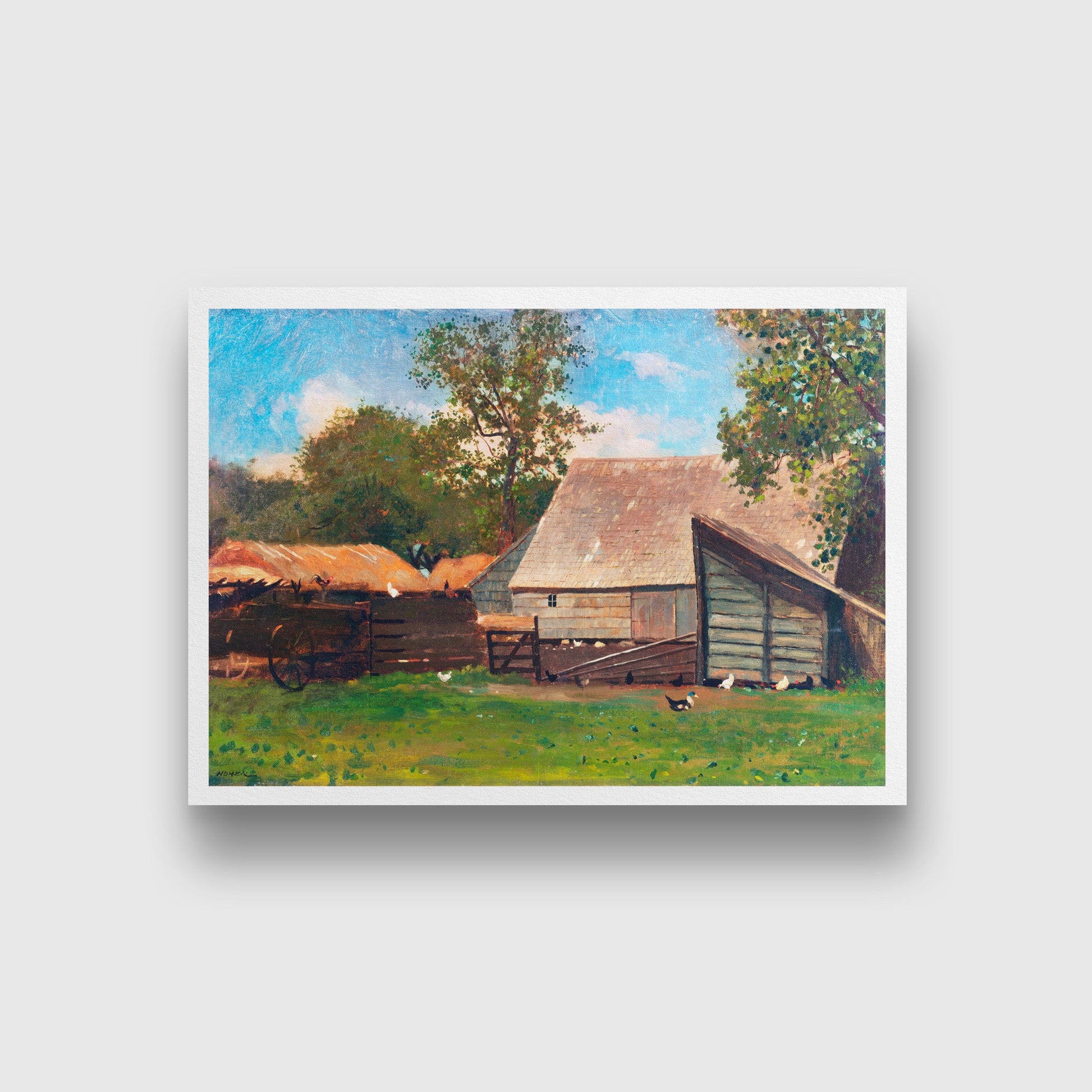 Farmyard with Ducks and Chickens painting - Meri Deewar 3 : 2 Horizontal Premium Wall Art Canvas by MeriDeewar