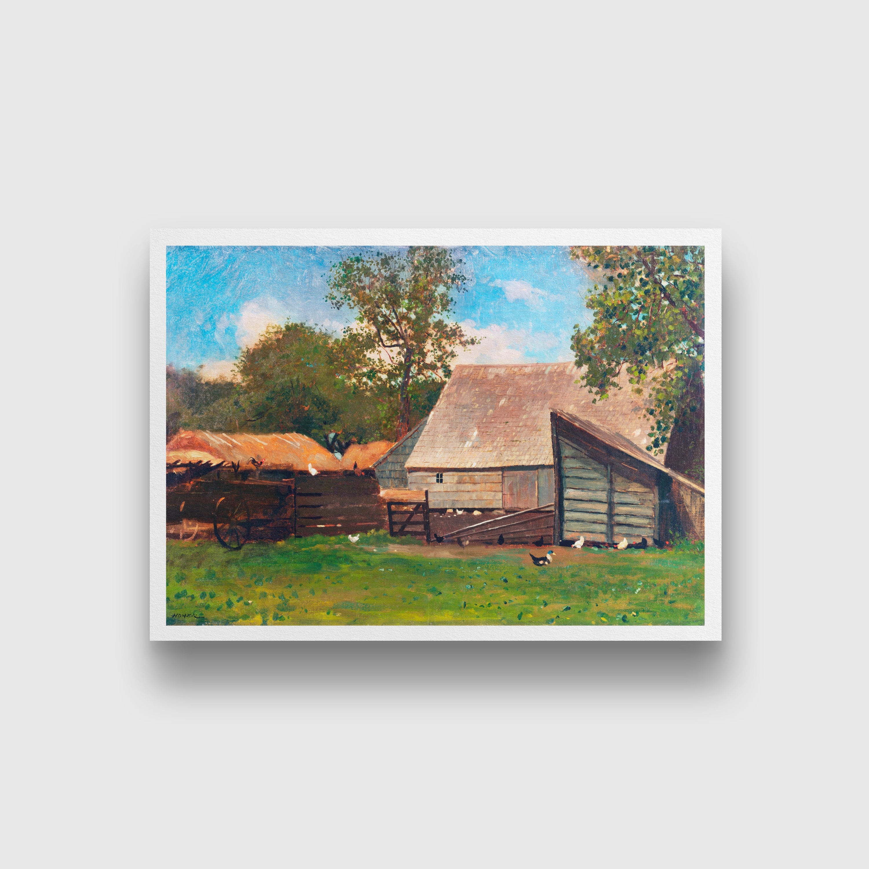 Farmyard with Ducks and Chickens painting - Meri Deewar 3 : 2 Horizontal Premium Wall Art Canvas by MeriDeewar