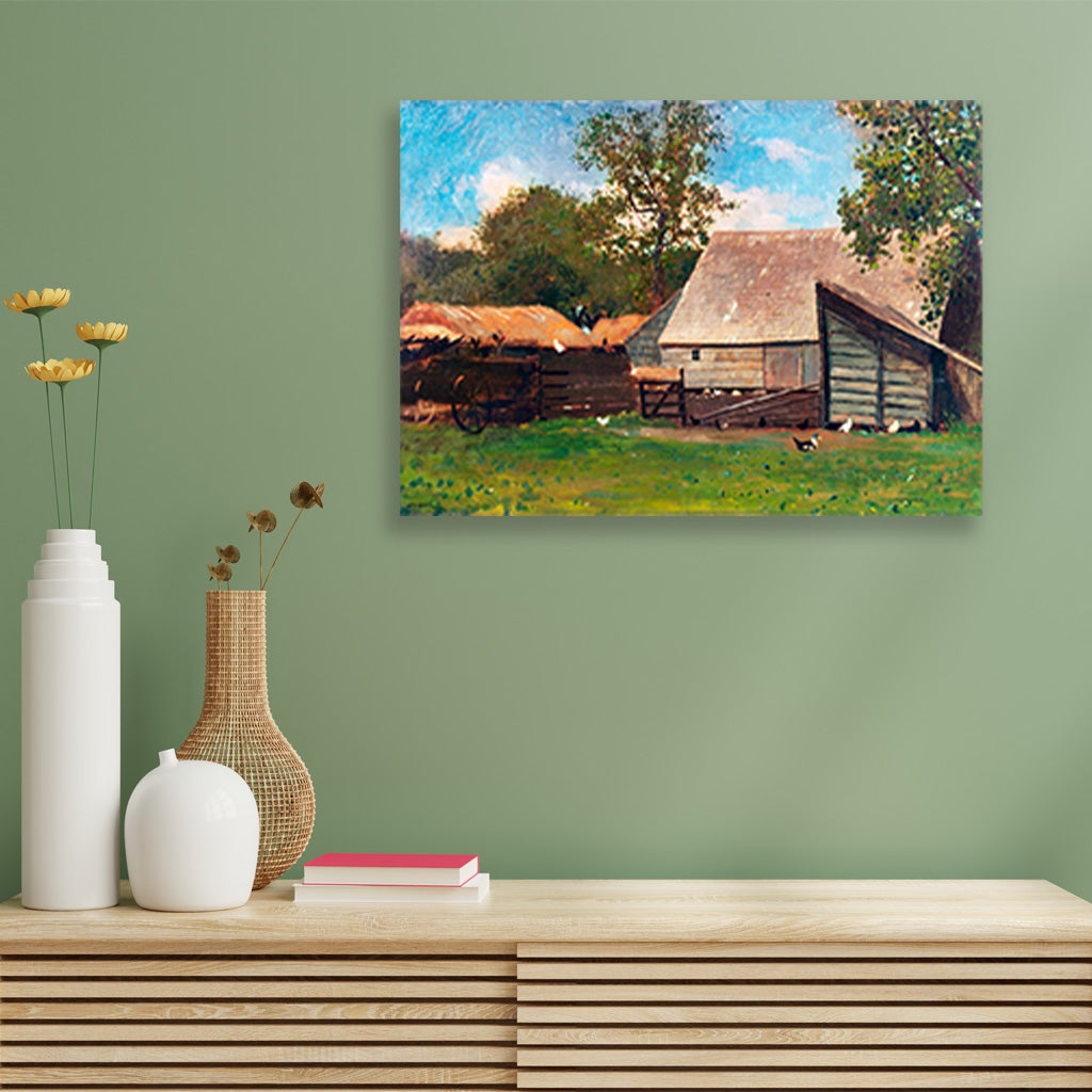 Farmyard with Ducks and Chickens painting - Meri Deewar 3 : 2 Horizontal Premium Wall Art Canvas by MeriDeewar