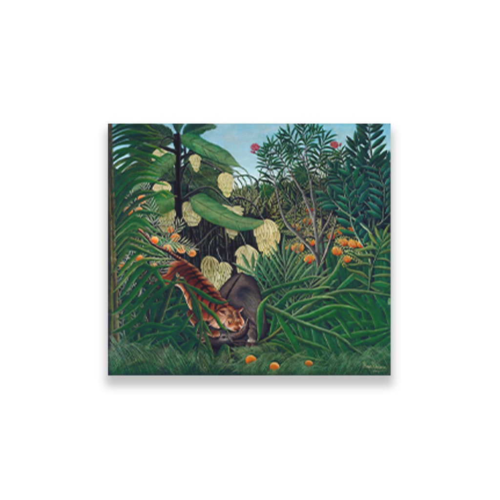 Fight between a Tiger and a Buffalo painting - Meri Deewar 1 : 1 Square Premium Wall Art Canvas by MeriDeewar