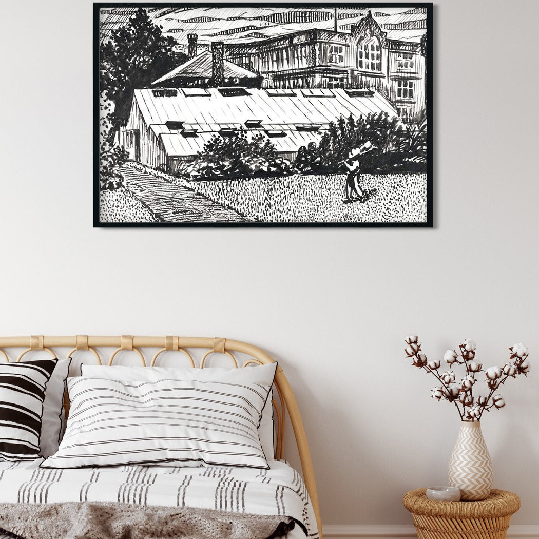 Figure and Buildings drawing Henry Lyman Saÿen Painting - MeriDeewar 3 : 2 Horizontal Premium Wall Art Canvas by MeriDeewar