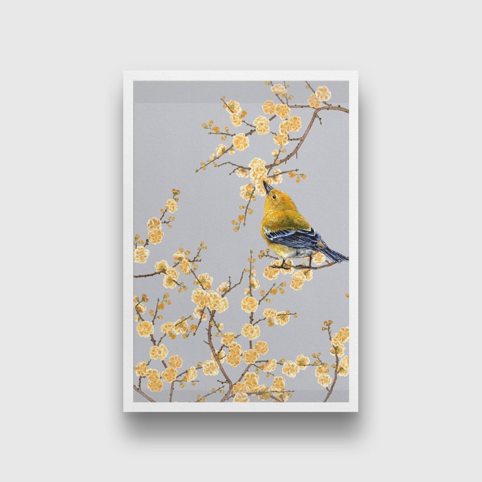 Finch Bird Painting - Meri Deewar 2 : 3 Vertical Premium Wall Art Canvas by MeriDeewar
