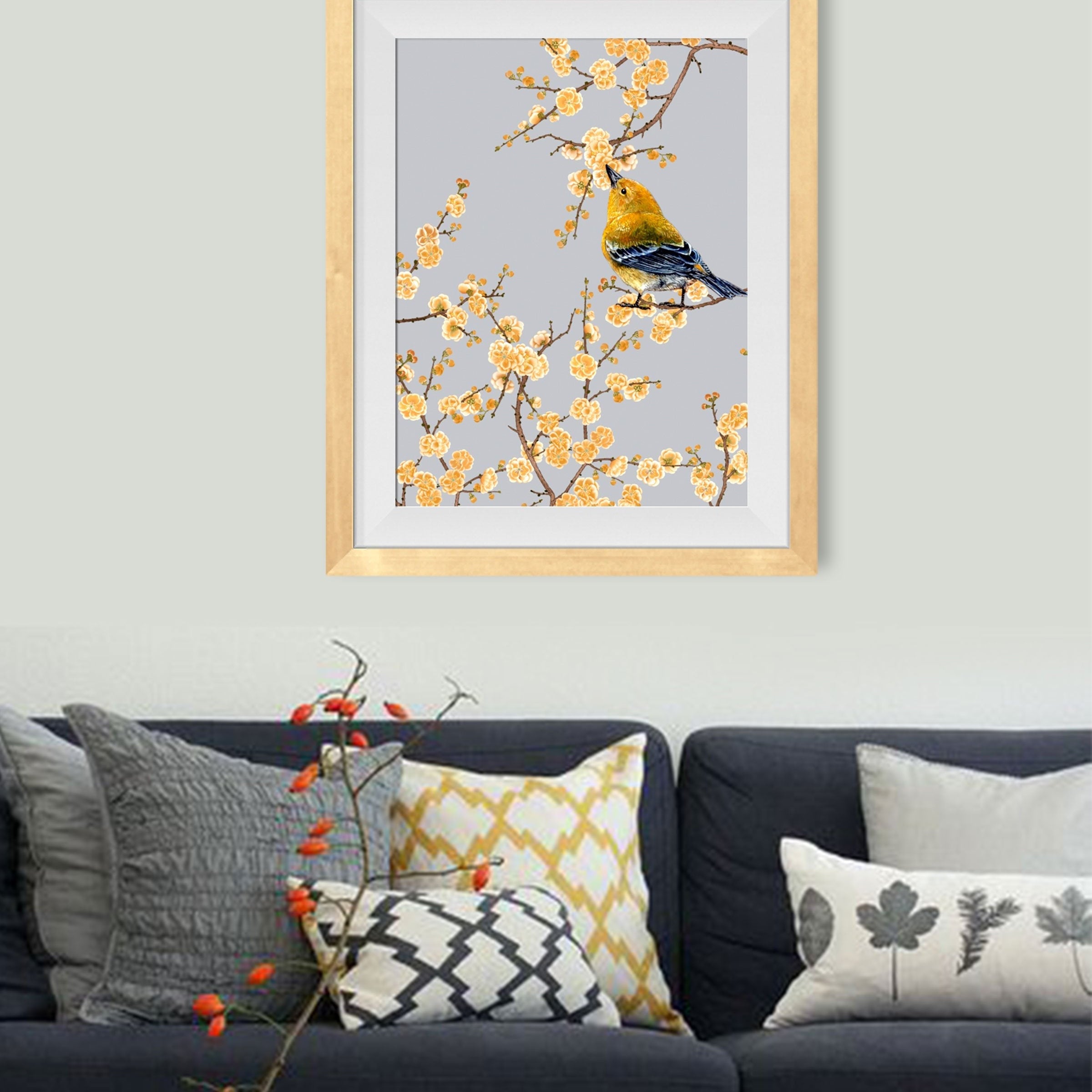 Finch Bird Painting - Meri Deewar 2 : 3 Vertical Premium Wall Art Canvas by MeriDeewar