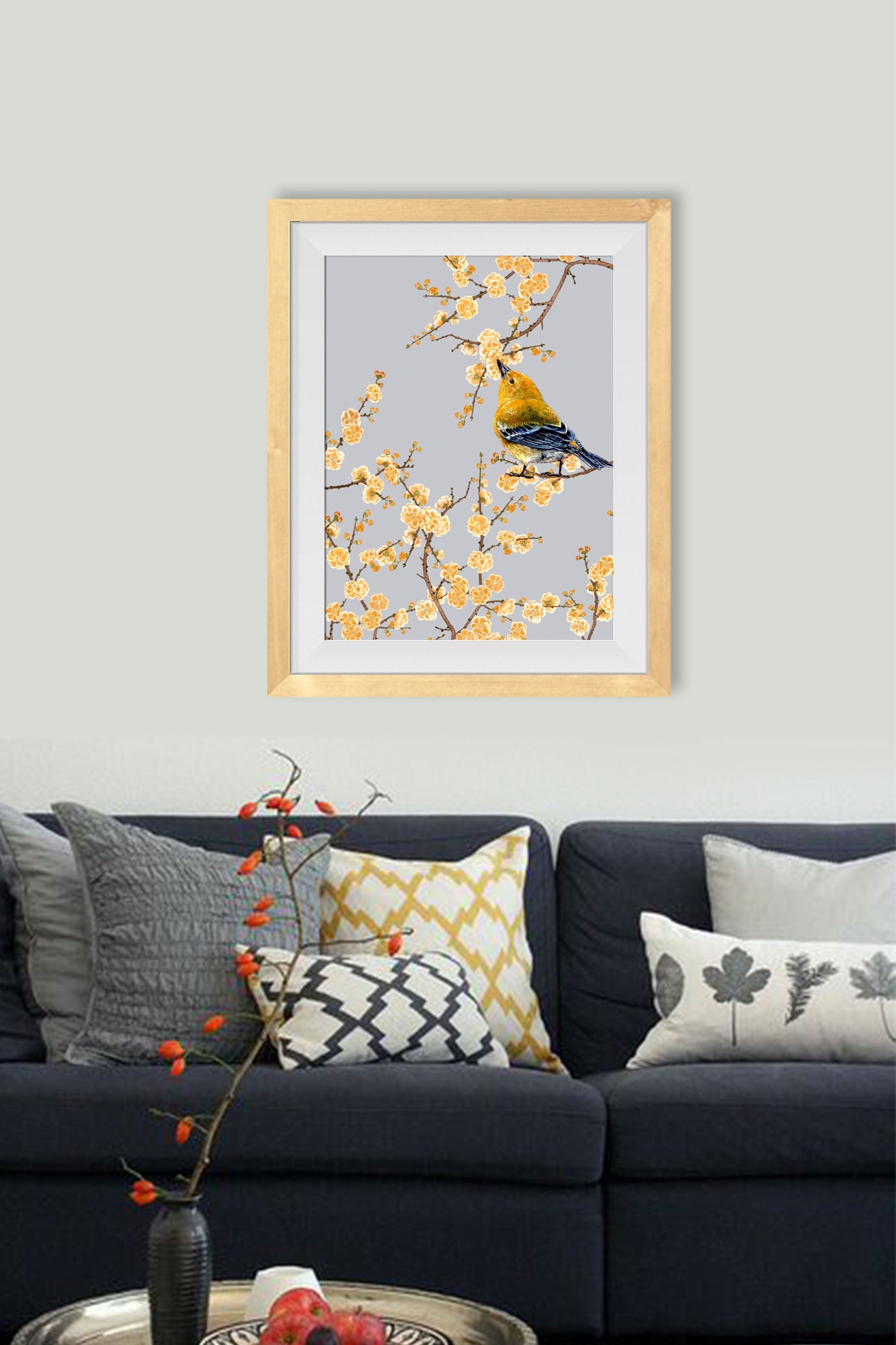 Finch Bird Painting - Meri Deewar 2 : 3 Vertical Premium Wall Art Canvas by MeriDeewar