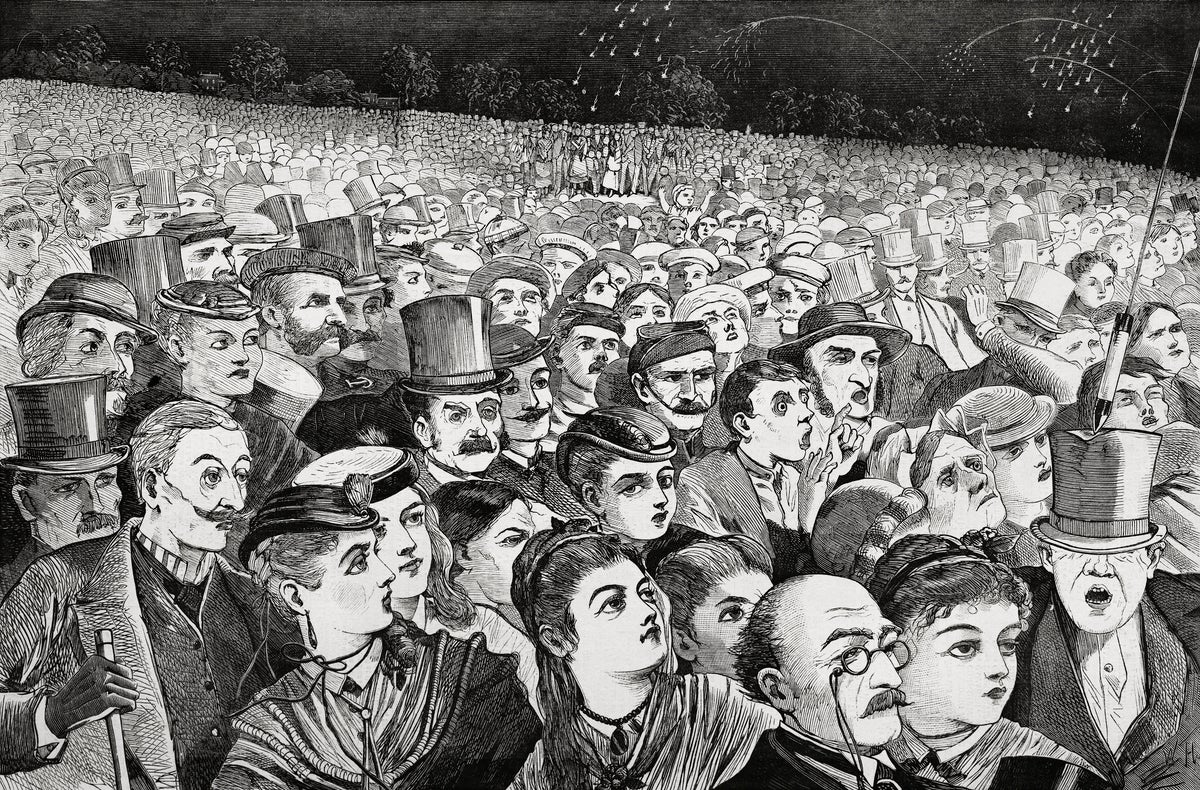 Fireworks on the Night of the Fourth of July painting - Meri Deewar 3 : 2 Horizontal Premium Wall Art Canvas by MeriDeewar