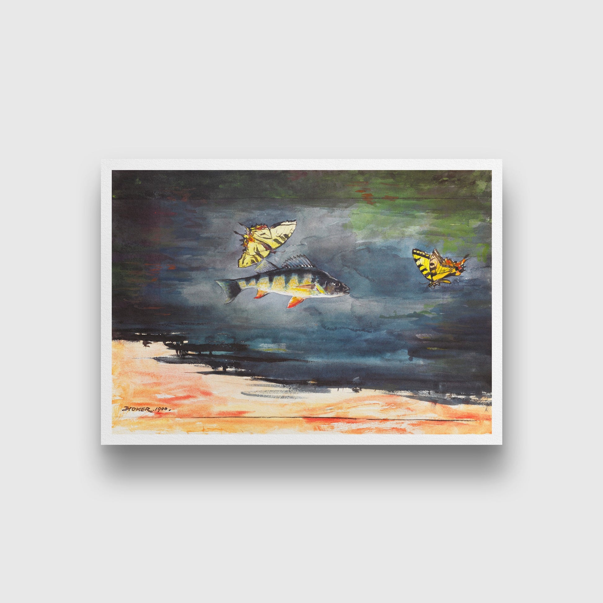 Fish and Butterflies painting - Meri Deewar 3 : 2 Horizontal Premium Wall Art Canvas by MeriDeewar