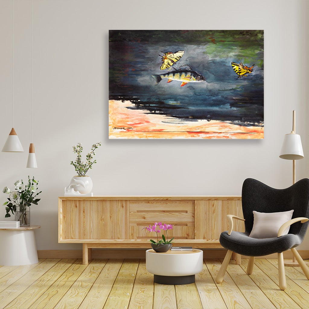Fish and Butterflies painting - Meri Deewar 3 : 2 Horizontal Premium Wall Art Canvas by MeriDeewar