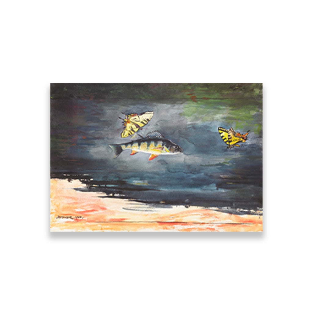 Fish and Butterflies painting - Meri Deewar 3 : 2 Horizontal Premium Wall Art Canvas by MeriDeewar