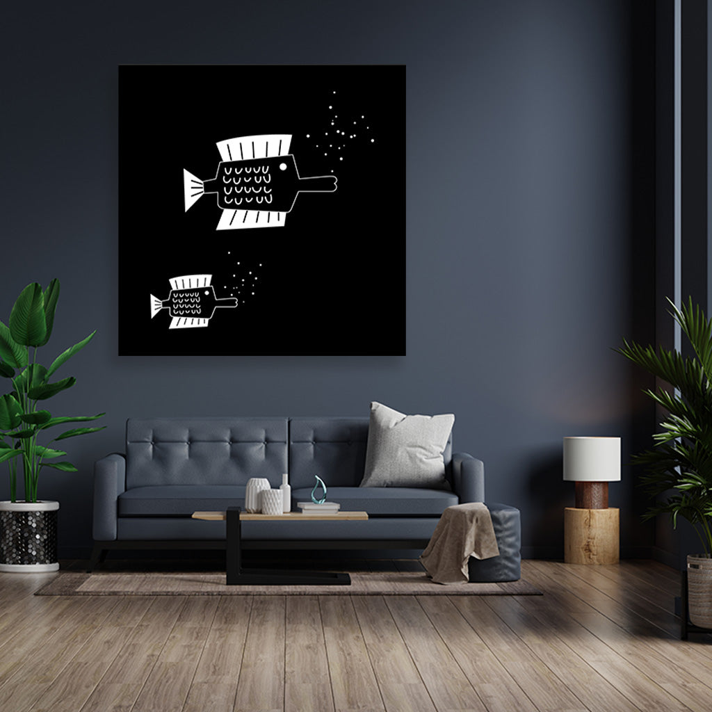 fish painting 1 : 1 Square Premium Wall Art Canvas by MeriDeewar
