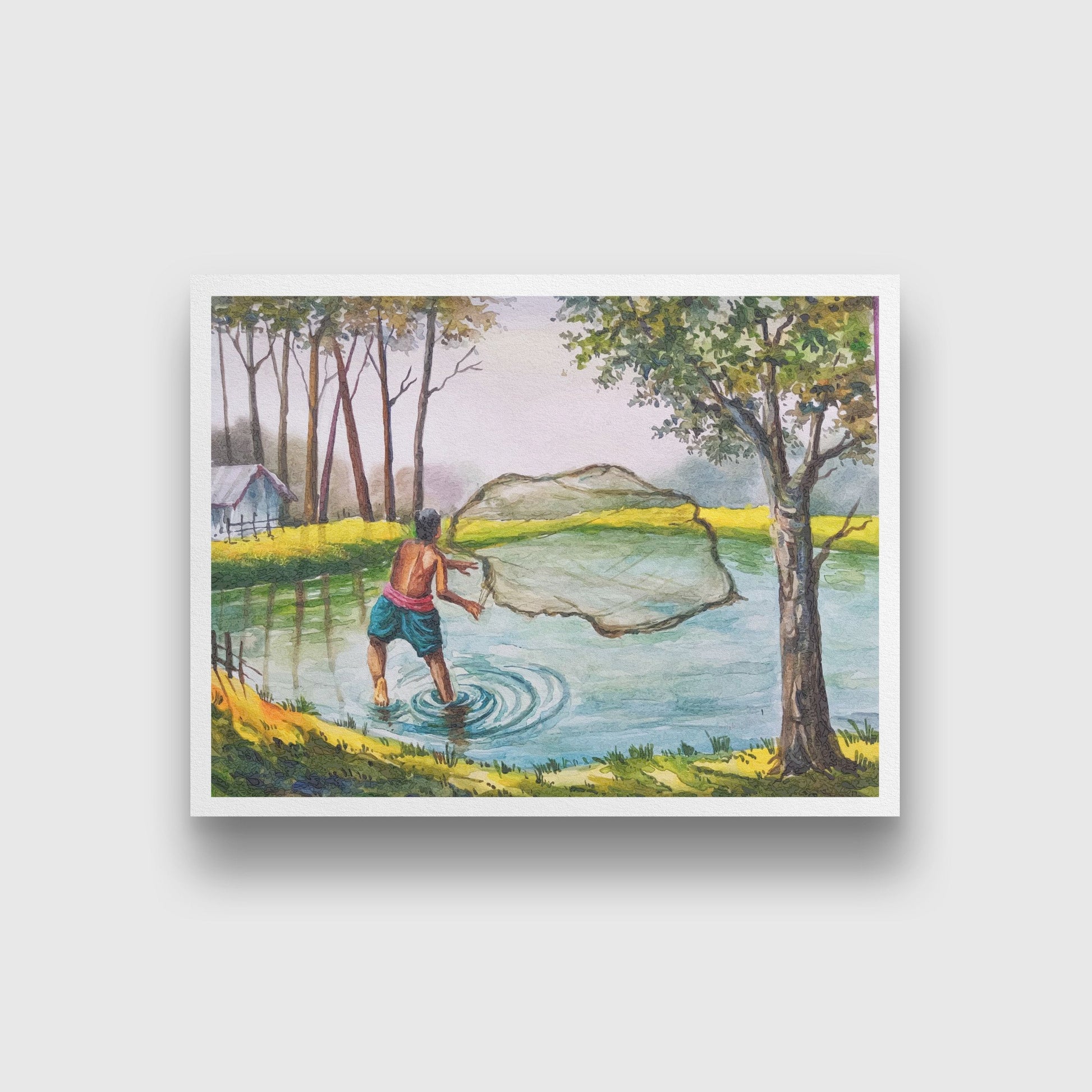 Fishing Advenures Painting - Meri Deewar 4 : 3 Horizontal Premium Wall Art Canvas by MeriDeewar