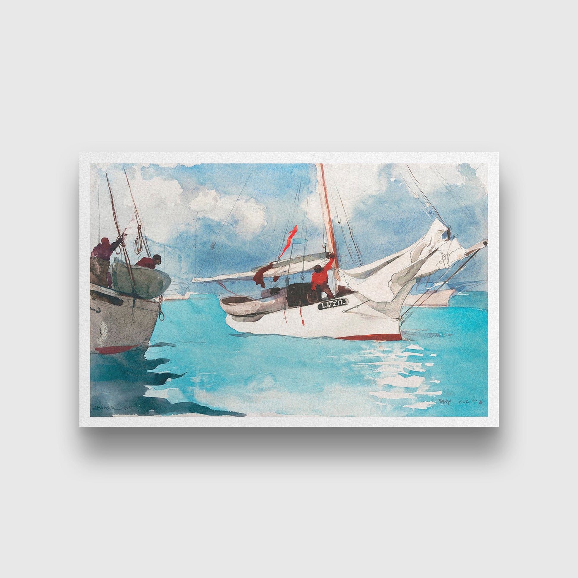 Fishing Boats Key West painting - Meri Deewar 3 : 2 Horizontal Premium Wall Art Canvas by MeriDeewar