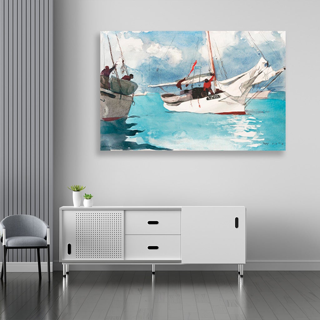Fishing Boats Key West painting - Meri Deewar 3 : 2 Horizontal Premium Wall Art Canvas by MeriDeewar