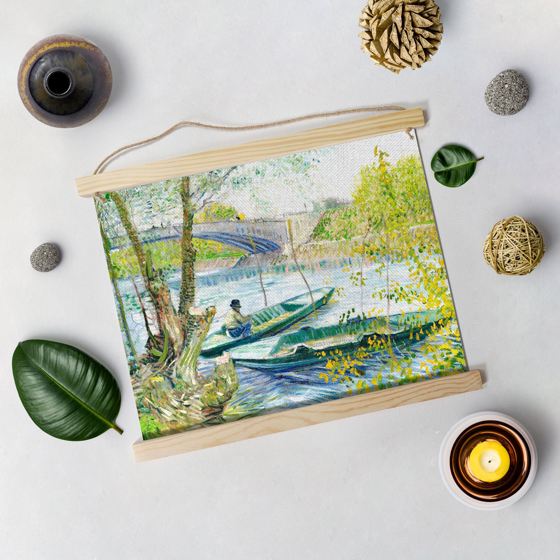 Fishing In The Spring Painting By Van Gogh Hanging Canvas Painting - Meri Deewar Hanging Canvas Premium Wall Art Canvas by MeriDeewar