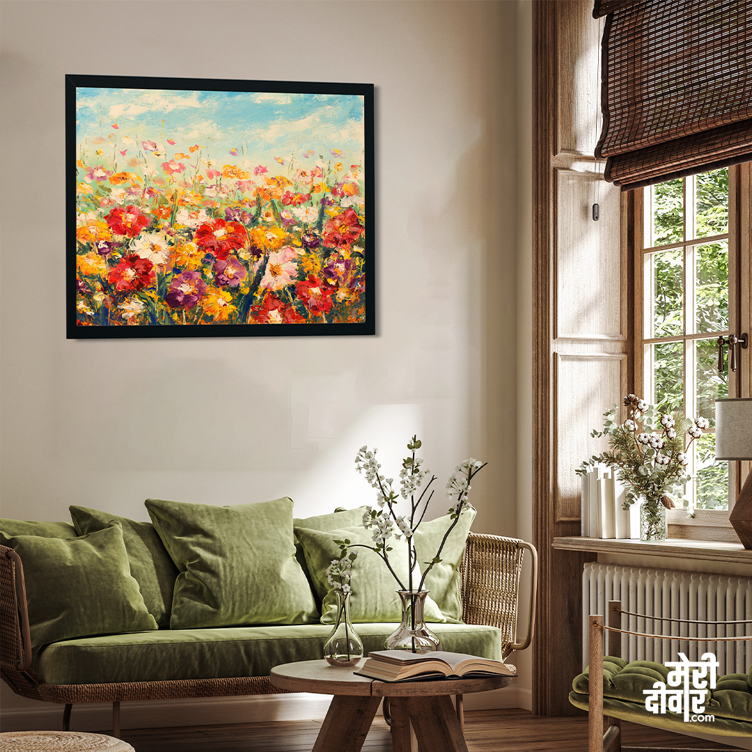 Flower Garden Nature Canvas Wall Painting 3 : 2 Horizontal Premium Wall Art Canvas by MeriDeewar