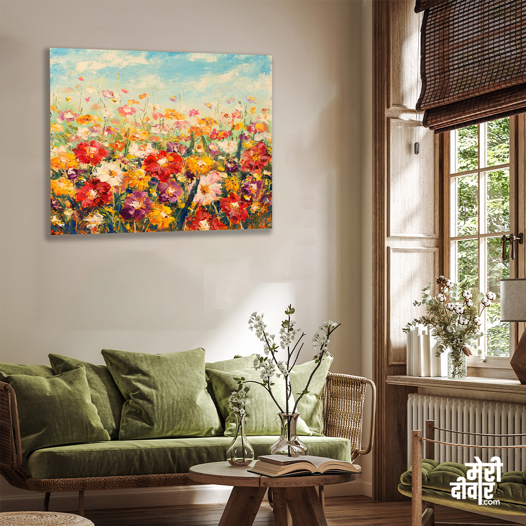 Flower Garden Nature Canvas Wall Painting 3 : 2 Horizontal Premium Wall Art Canvas by MeriDeewar