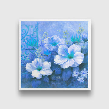 Flower in Blue Wall Art Painting - Meri Deewar 1 : 1 Square Premium Wall Art Canvas by MeriDeewar