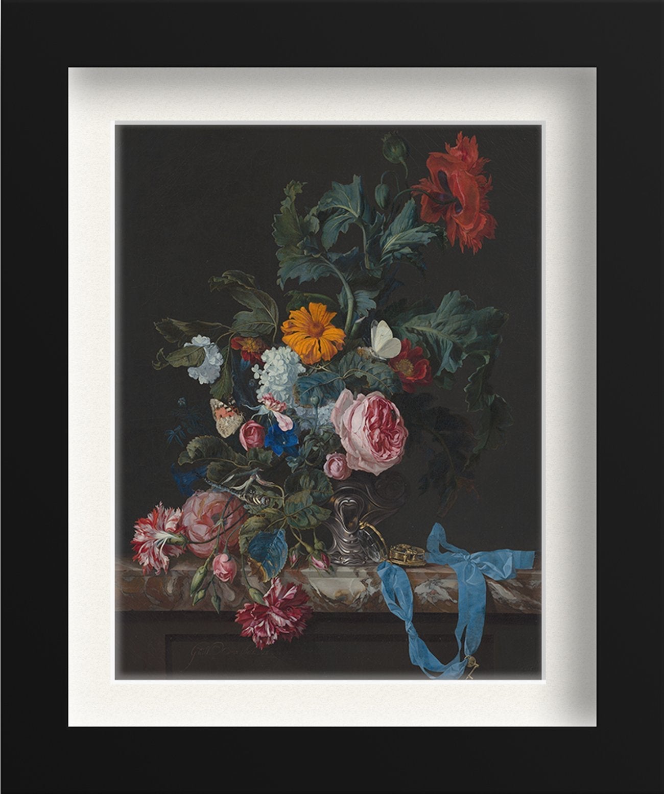 Flower Still Life with a Timepiece Painting - Meri Deewar 3 : 4 Vertical Premium Wall Art Canvas by MeriDeewar