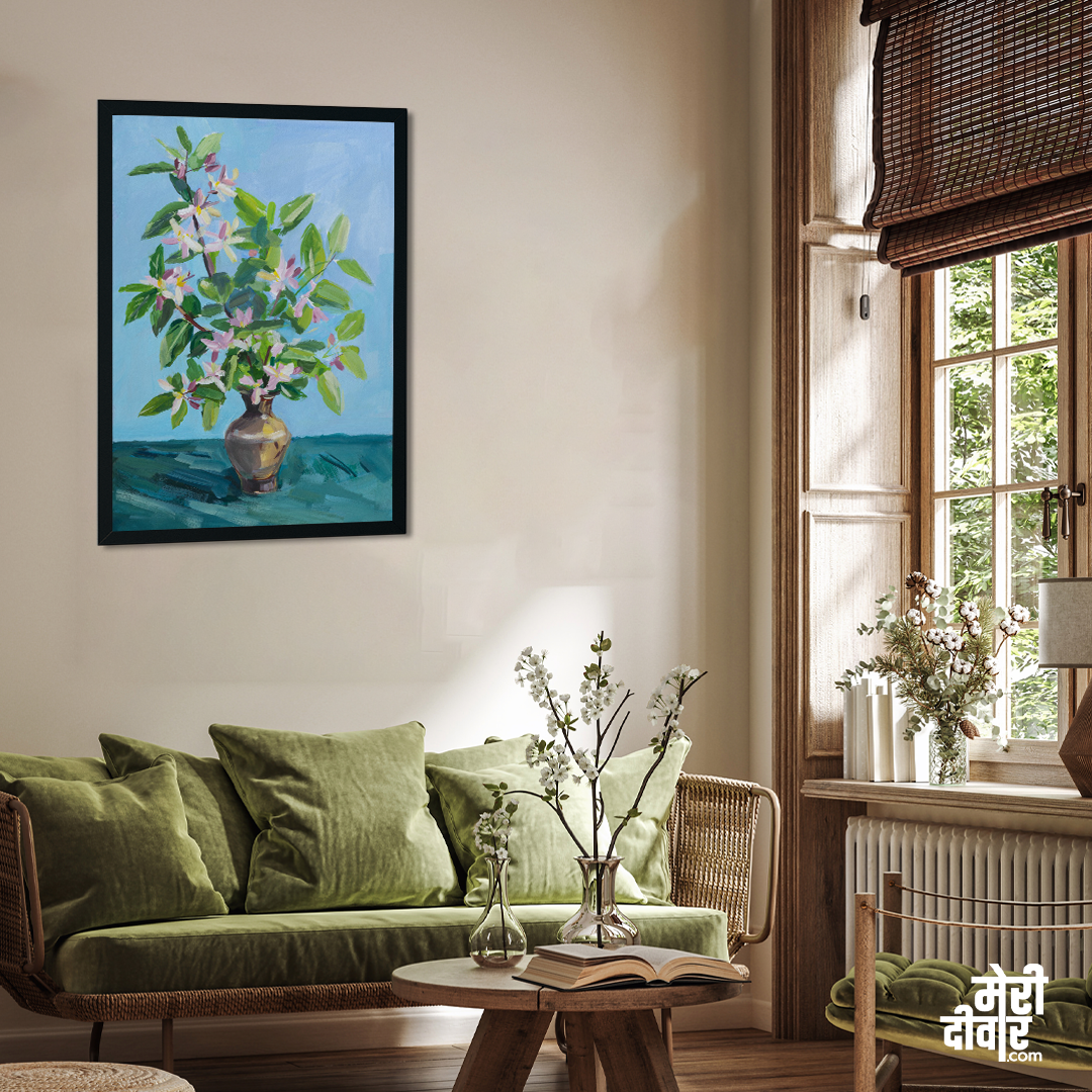 Flower vase gouache Oil Painting 2 : 3 Vertical Premium Wall Art Canvas by MeriDeewar