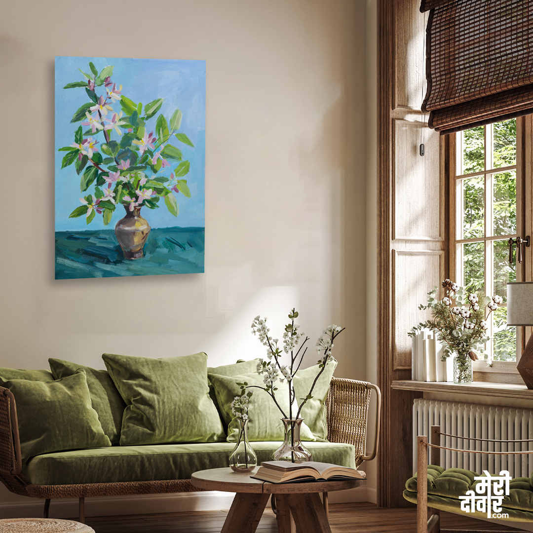Flower vase gouache Oil Painting 2 : 3 Vertical Premium Wall Art Canvas by MeriDeewar