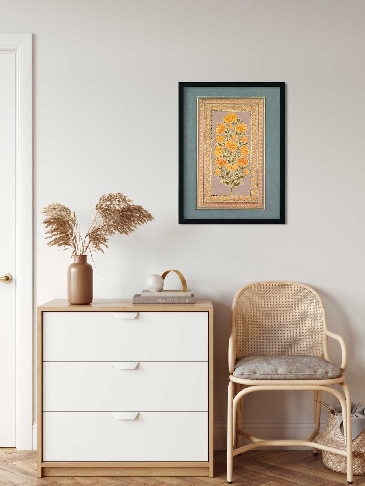 Flowering Marigold Trade with the Portuguese Painting 4 X 5.5 Vertical Premium Wall Art Canvas by MeriDeewar