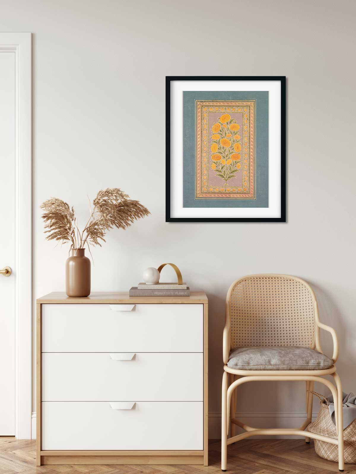 Flowering Marigold Trade with the Portuguese Painting 4 X 5.5 Vertical Premium Wall Art Canvas by MeriDeewar