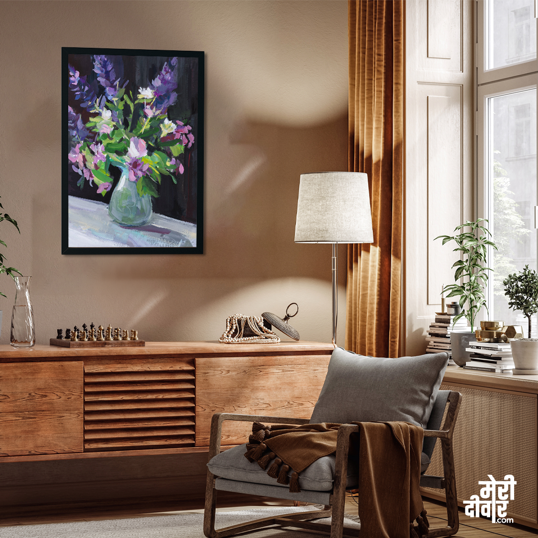 Flowers vase gouache Painting 2 : 3 Vertical Premium Wall Art Canvas by MeriDeewar