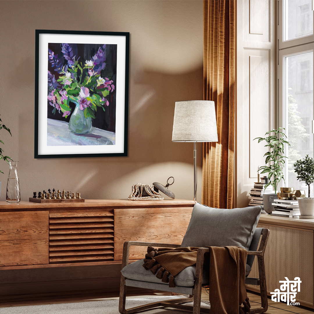 Flowers vase gouache Painting 2 : 3 Vertical Premium Wall Art Canvas by MeriDeewar