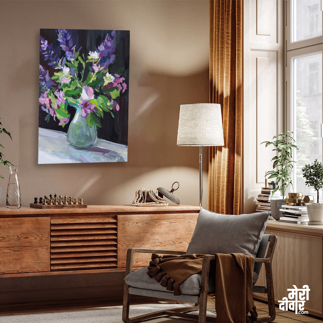 Flowers vase gouache Painting 2 : 3 Vertical Premium Wall Art Canvas by MeriDeewar