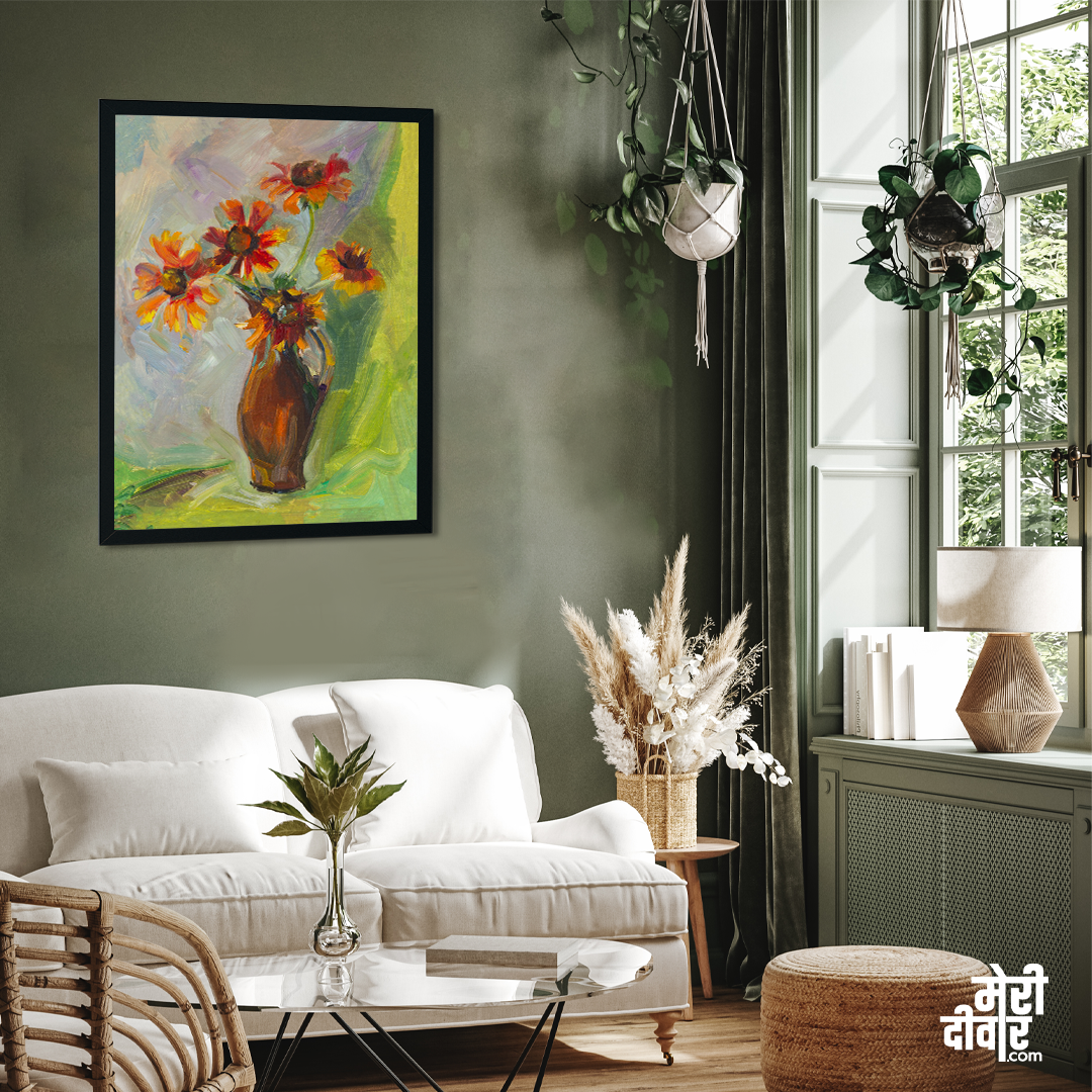 Flowersred Floral Sketch Painting 3 : 4 Vertical Premium Wall Art Canvas by MeriDeewar