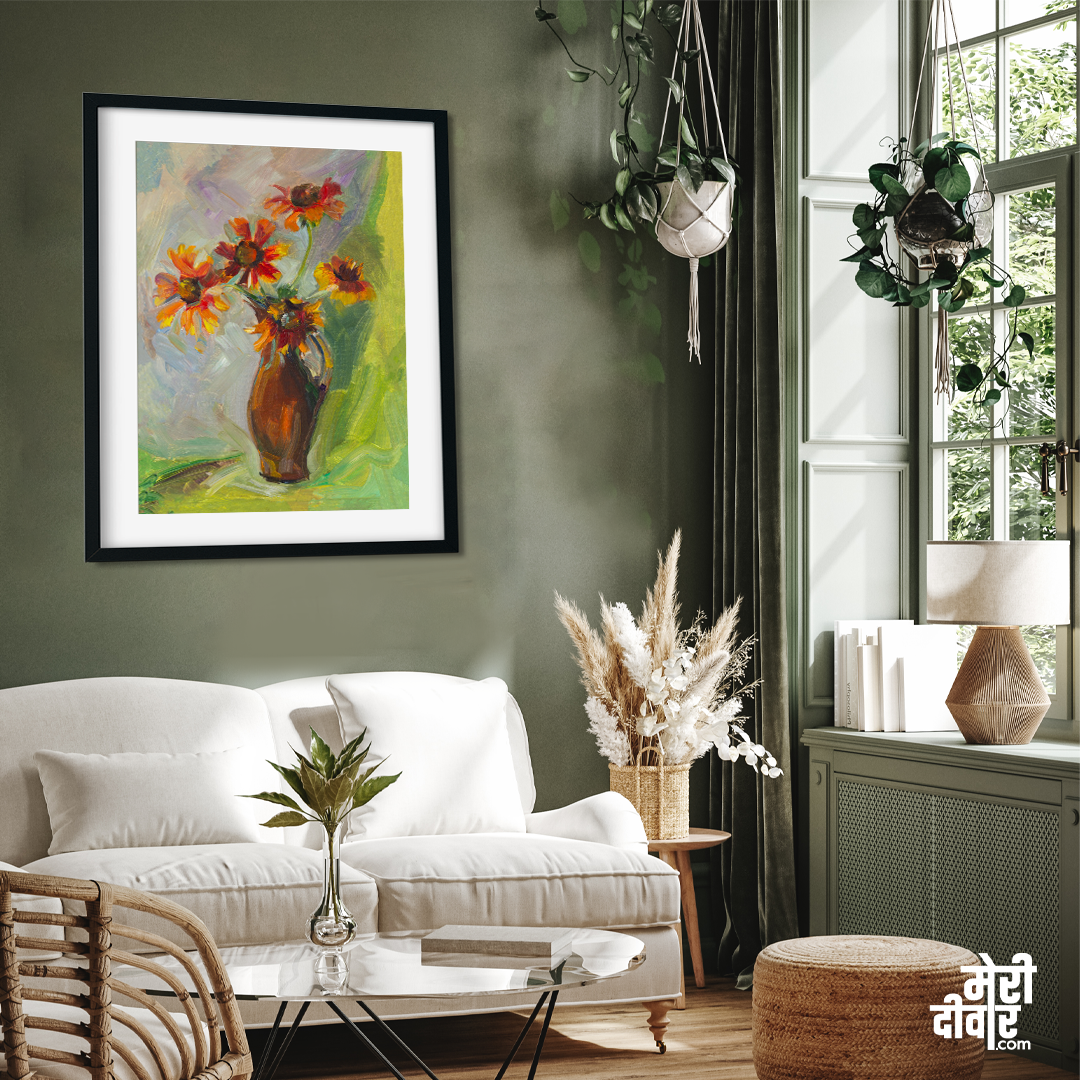 Flowersred Floral Sketch Painting 3 : 4 Vertical Premium Wall Art Canvas by MeriDeewar