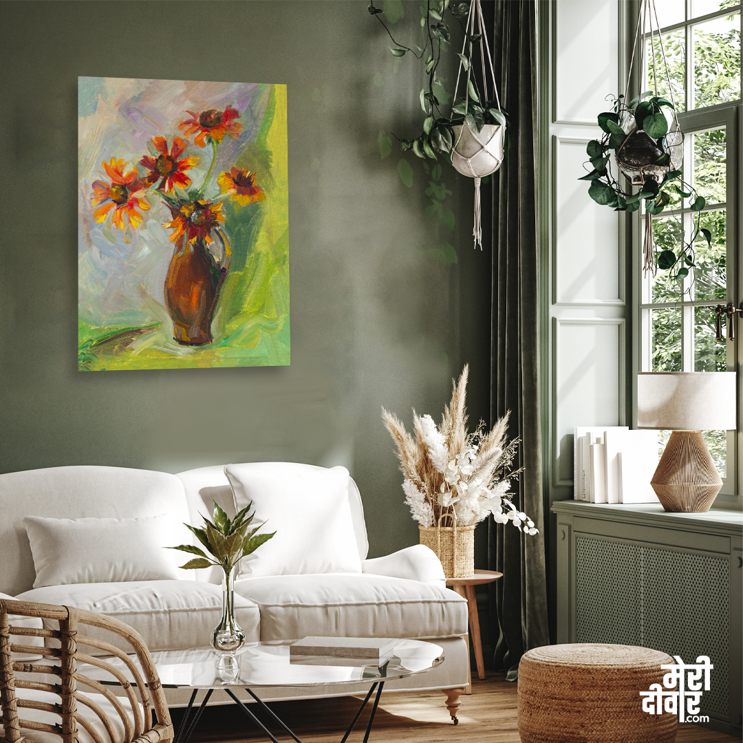 Flowersred Floral Sketch Painting 3 : 4 Vertical Premium Wall Art Canvas by MeriDeewar