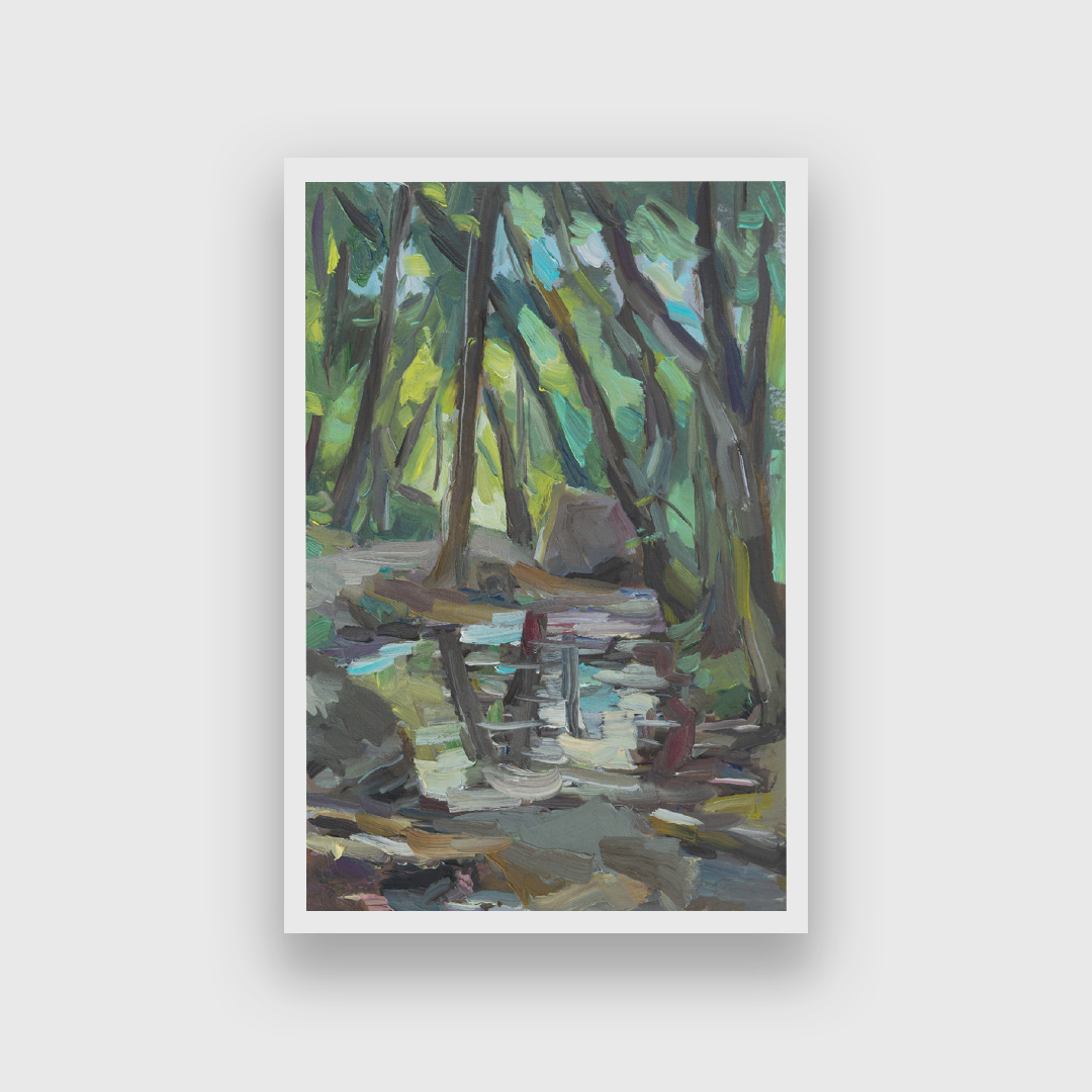 Forest River Oil Painting 2 : 3 Vertical Premium Wall Art Canvas by MeriDeewar
