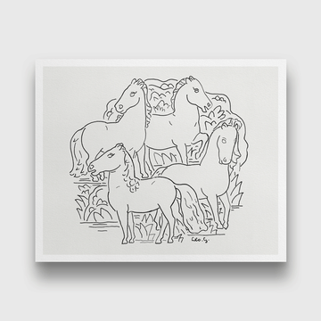 Four horses Painting 5 : 4 Horizontal Premium Wall Art Canvas by MeriDeewar