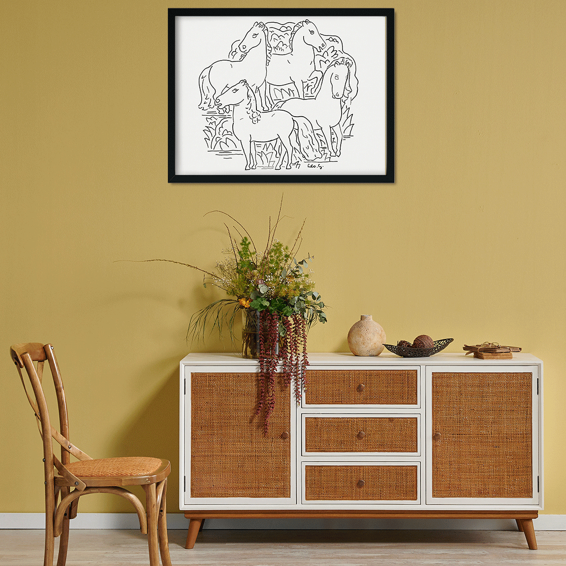 Four horses Painting 5 : 4 Horizontal Premium Wall Art Canvas by MeriDeewar