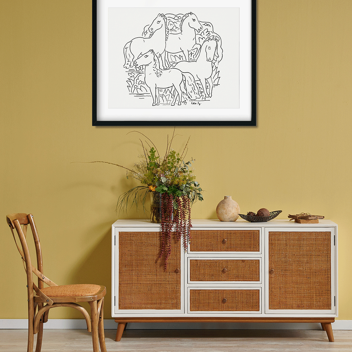 Four horses Painting 5 : 4 Horizontal Premium Wall Art Canvas by MeriDeewar