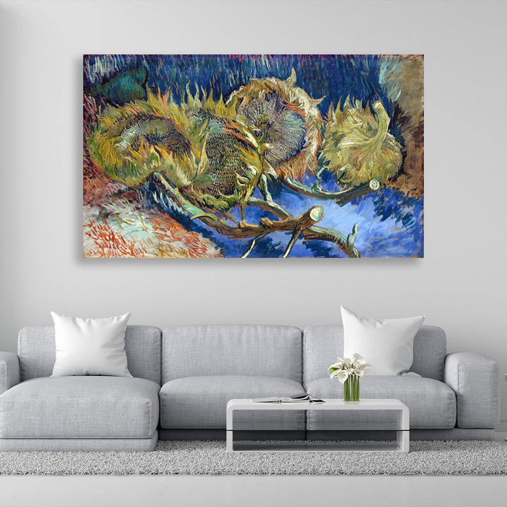 Four Withered Sunflowers  famous painting 2 : 1 Horizontal Premium Wall Art Canvas by MeriDeewar