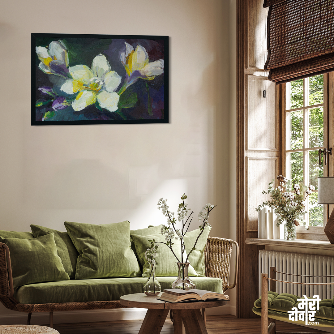 Freesia Oil Painting 3 : 2 Horizontal Premium Wall Art Canvas by MeriDeewar
