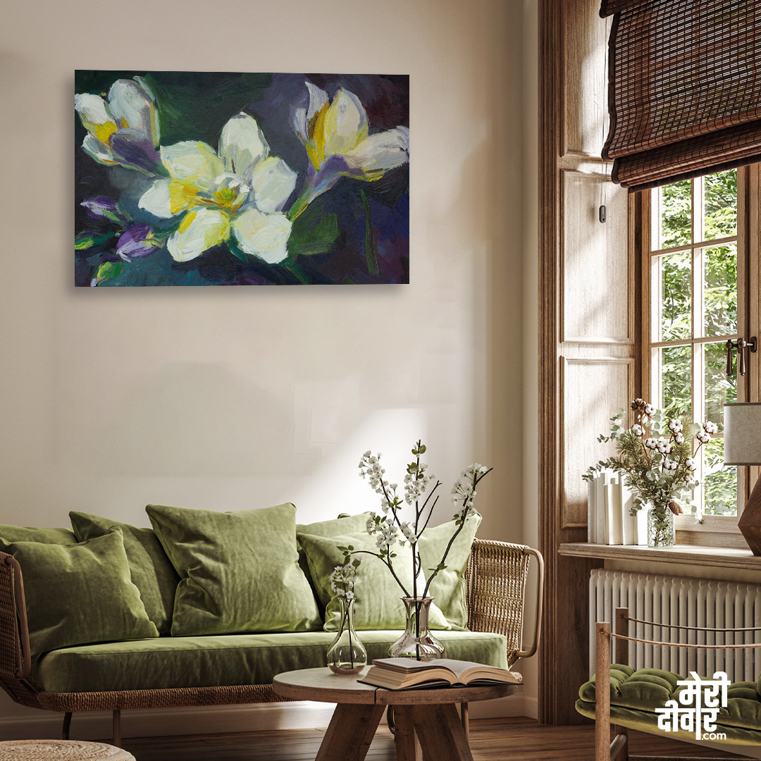 Freesia Oil Painting 3 : 2 Horizontal Premium Wall Art Canvas by MeriDeewar