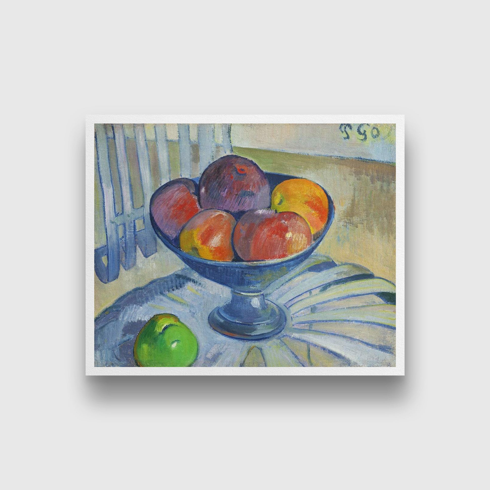 Fruit Dish on a Garden Chair Painting - Meri Deewar 4 :5 Vertical Premium Wall Art Canvas by MeriDeewar