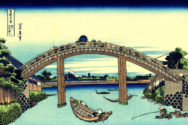 fuji seen through the mannen bridge at fukagawa Painting - Meri Deewar 3 : 2 Horizontal Premium Wall Art Canvas by MeriDeewar
