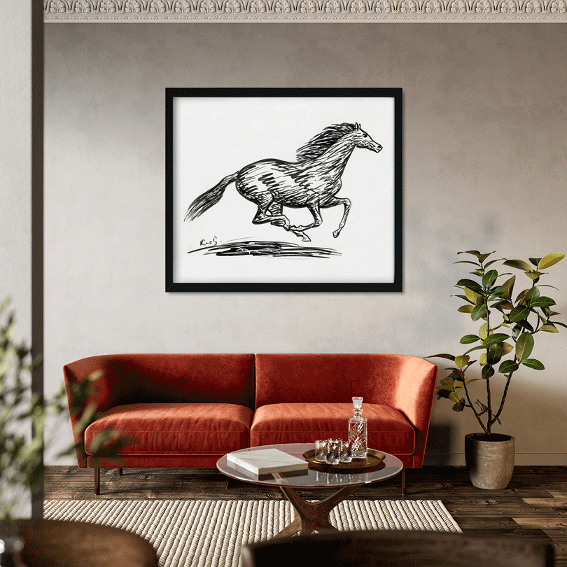 Galloping horse Painting 6 : 5 Horizontal Premium Wall Art Canvas by MeriDeewar
