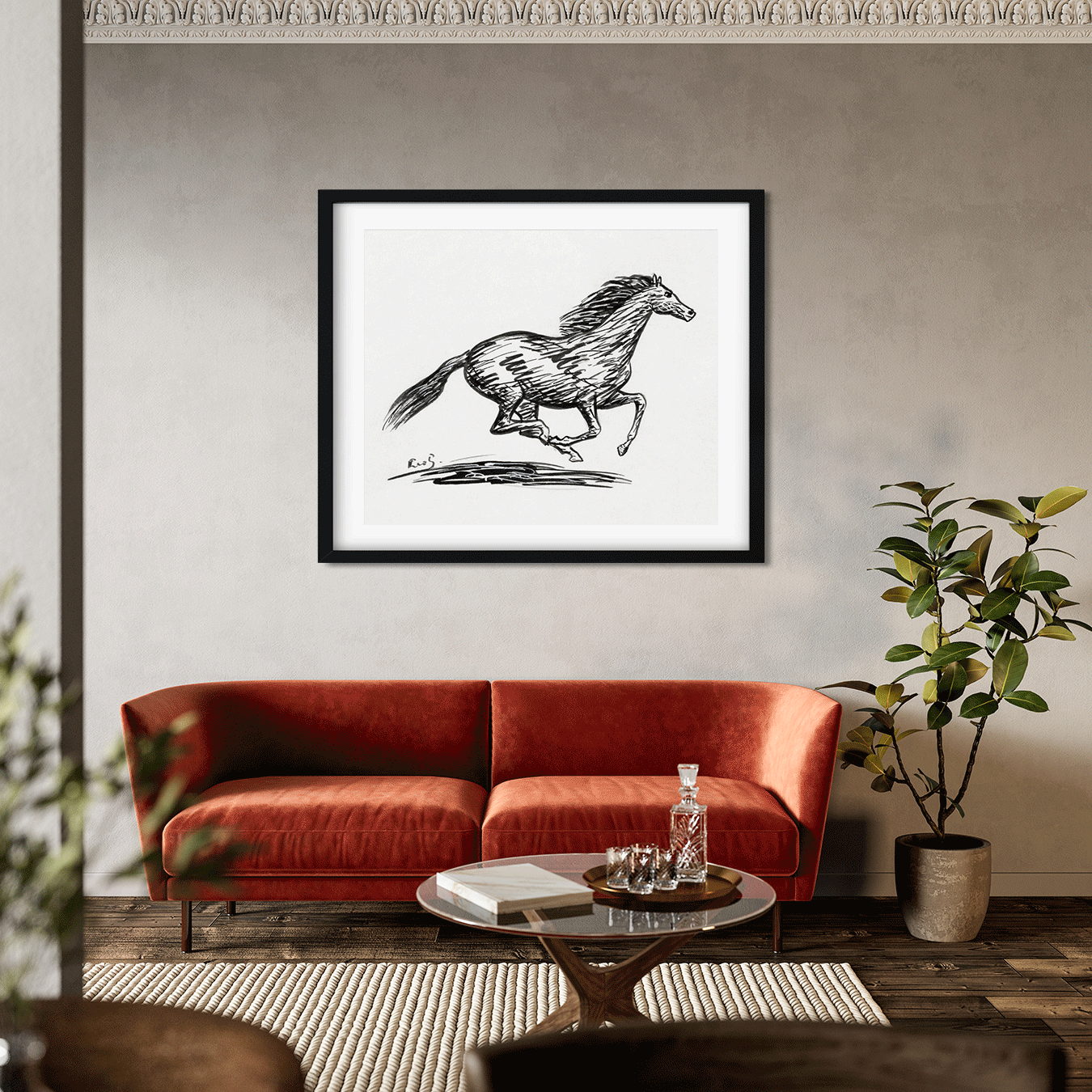 Galloping horse Painting 6 : 5 Horizontal Premium Wall Art Canvas by MeriDeewar