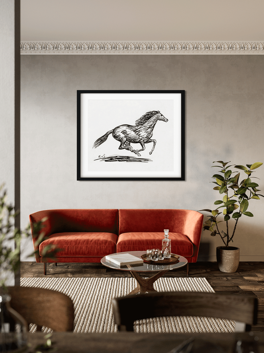 Galloping horse Painting 6 : 5 Horizontal Premium Wall Art Canvas by MeriDeewar