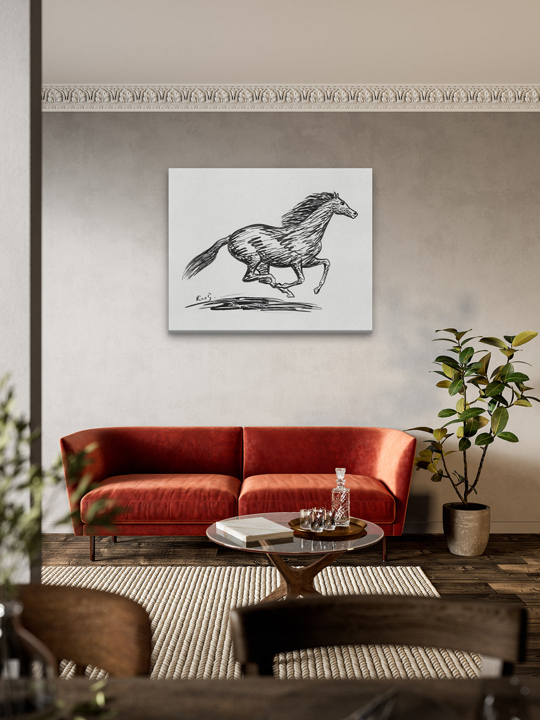 Galloping horse Painting 6 : 5 Horizontal Premium Wall Art Canvas by MeriDeewar
